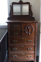 Antique Oak Dresser With Mirror, Bonnet Chest, Tall Dresser