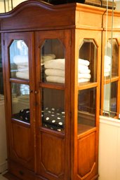 Vintage Wood And Beveled Glass Display Case Cabinet Bathroom Cabinet Curio Cabinet