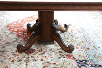 Vintage Square Wood Table With Interesting Base And Weathered Top