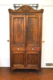 Antique Pie Cupboard With Upper And Lower Cabinet With Shelves And Two Drawers