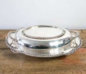 Vintage, Antique, Silver Plated Lidded Serving Platter  With Top Lid And Handles