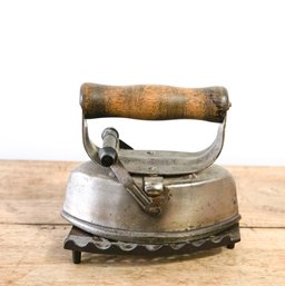 Antique Asbestos Sad Iron Handle Cover With Two Cast Iron Cores With Decorative Plate