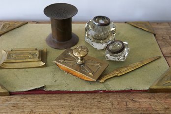 Antique Antique Bronze Brass Desk Set