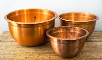 Set Of 3 Vintage Stackable Copper Mixing Bowls