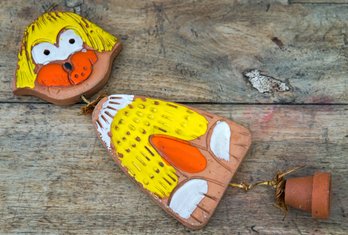 Vintage Hand Made Ceramic Candy Corn Dog With Bell Hanging Decoration