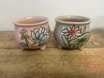 Pottery Pastel Colored Clay Pots, Set Of 2