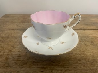 Queen Anne Bone China Pink And White And Gold Tea Cup Set