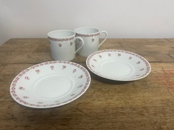 Porcelain French Tea Cups And Saucers With Pink Flowers