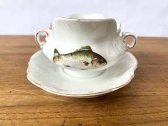 Austrian Made White China Gravy Boat With Fish  By Lazarus, Straus And Sons (LS&S)