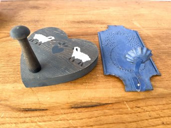 Primitive Candle Holder And Hand Painted Heart Hook