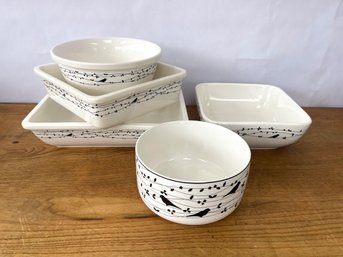 Collection Of White With Black Birds Kitchen Entertaining Service Ware.