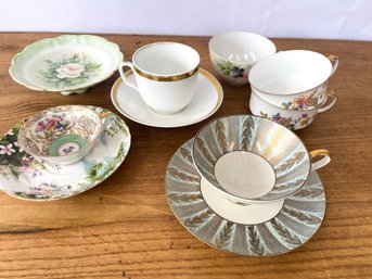 Eclectic Grouping Of Tea Cups, Saucers And Bowl, Instant Collection Of Decorative And Useful Pieces