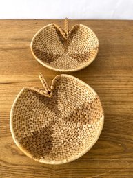 A Collection Of Two Hand Made Woven Baskets In The Shape Of Leaves.  Fun Collection For A Wall Or Decorating