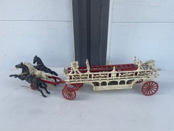 Vintage Cast Iron Horse Drawn Hook And Ladder Fire Truck
