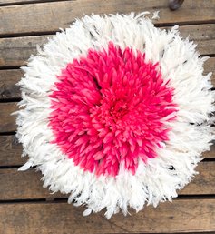 African White And Fuschia Feather JUJU Festival Celebration Hat / Wall Art Decorative Piece