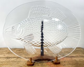Vintage Clear Glass Serving Plate W/ Fish Design, Ocean, Beach House, Water Front, Nautical Theme