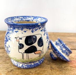 Vintage Ceramic Molly Dallas Pottery Spatterware Sugar Bowl Cow Design