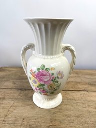 Vintage Cottage Core Shabby Chic Copley Vase With Pastel Colored Flowers And Handles