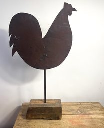 Vintage Farmhouse Metal Chicken Primitive Art Piece On Wood