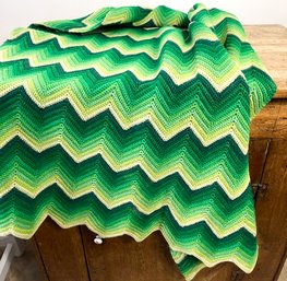 Vintage Retro Lime Green Sherbet Colors Chevron Pattern Crocheted Blanket, Jonathon Style