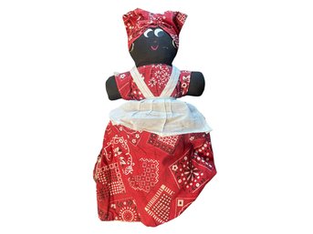 New Orleans Souvenir Handmade Vintage Folk Art Cloth Rag Doll, Red Bandana