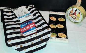 Wine Bundle -  Insulated Bag , Identifier Charms And Coasters