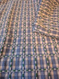 Tablecloth Gingham Blue And White With Green Dashes Of Green.  60 X 84