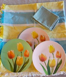 Lot - Plates, Napkins And Tablecloth