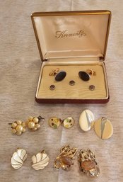 Bundle Of 5 Vintage Clip Earrings & Vintage Cufflinks