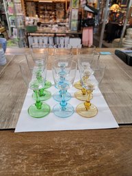Set Of 9 Colored Cordial Glasses 4.75 Inch
