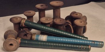 Antique Wooden  Spools And Qills From The Industrial Revolution