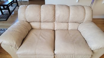 Beige Leather Loveseat , Matches Sofa In Lot 67