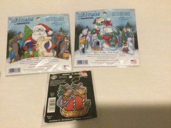 3 Christmas Cross Stitch Kits On 14 Count Plastic Canvas