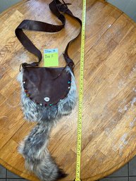 Brown Leather Purse With Animal Fur And Attached Tail