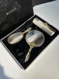 Vintage Oneida Ropes And Bows Silver Plated Vanity Set