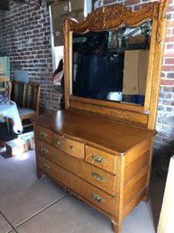 Antique Oak Tilt Mirror Dresser