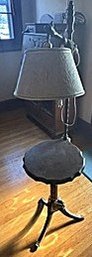Vintage Mahogany And Bronze Claw Foot Candlestick Floor Lamp With Center Table