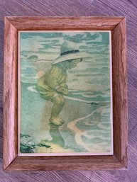 Vintage Kimberly Enterprises Framed Tile Art 1970s 'Girl At Seashore'