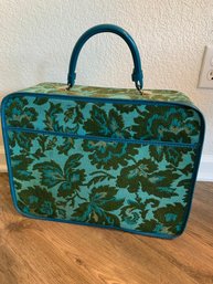 1960s Avon Sales Rep Teal Blue And Green Tapestry Print Suitcase
