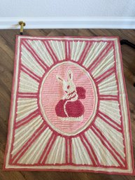 Vintage Pink And White Chenille Crib Blanket Bunny Nursery Bedding