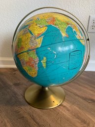 Vintage 1960s Rand McNally World Globe Metal Base And Meridian