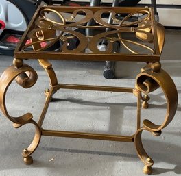 2 Of 2 Gold Metal Ornate Glass Top Hollywood Regency Style End Table 29' Wide 16 1/2 Inches Wide 23' High