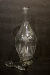Floral Etched Glass Decanter