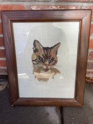 Vintage Framed Cat Crewel