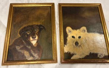 Vintage Original Artwork-  Oil. 2 Dogs