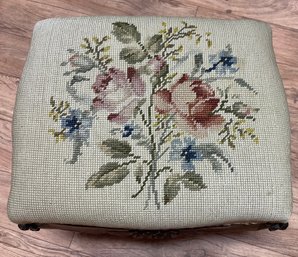 Footstool With Beautiful Cross Stitched Upholstered Cover