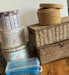 3 Nesting Boxes & 3 Woven Wicker Containers