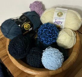 Yarn In Large Wood Bowl