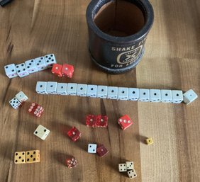 Antique Leather Lucky Lager Bar Dice Shaker & Dice
