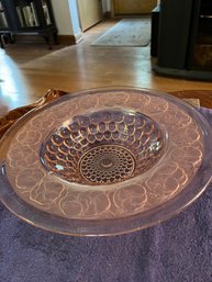 RARE Antique Pink Bowl With Bubbles And Pansies